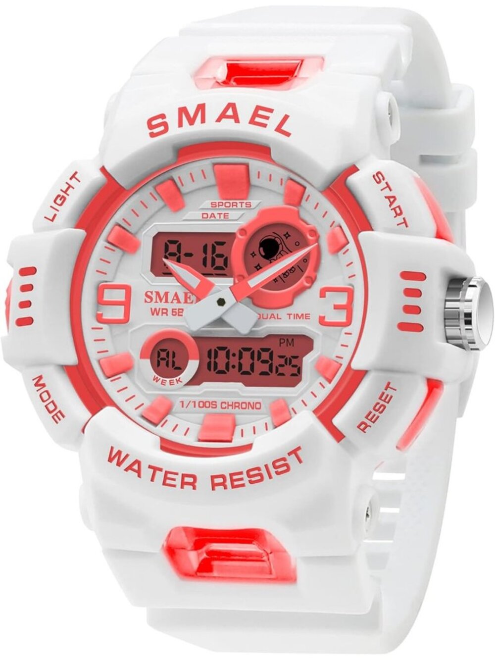 Women's Red Analog Digital Outdoor LED Electronic Large Waterproof Wrist Watches